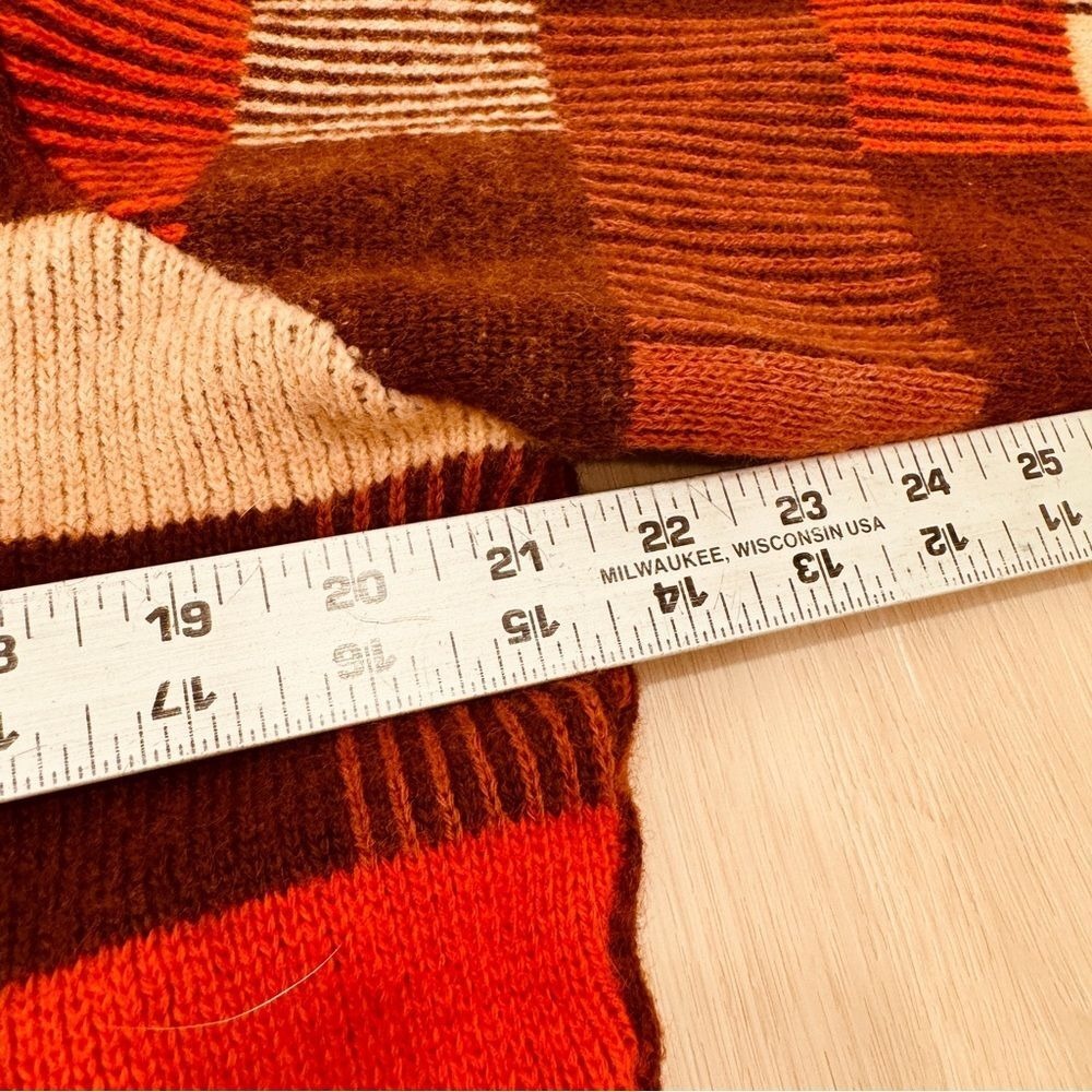 VTG! Demetre Red Cream Brown Color Block‎ Pure Virgin Wool Knit L 90s 80s Retro - Picture 7 of 9